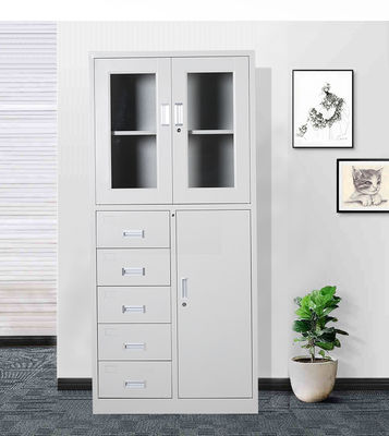 4 Door Q235 1.2mm Office File Storage Cabinets 5 Drawers Glass Door