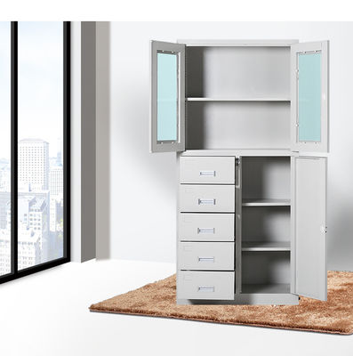 4 Door Q235 1.2mm Office File Storage Cabinets 5 Drawers Glass Door