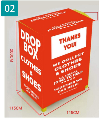 Red Color 2000mm Recycling Storage Bin , Clothing Donation Bins
